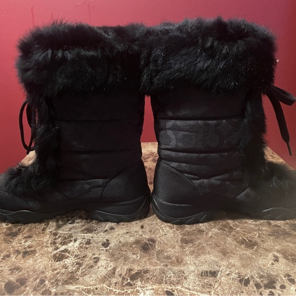 Coach JENNIE Size 5.5 Black Winter Lace-Up Rabbit Fur Snow Boot - Picture 5 of 8